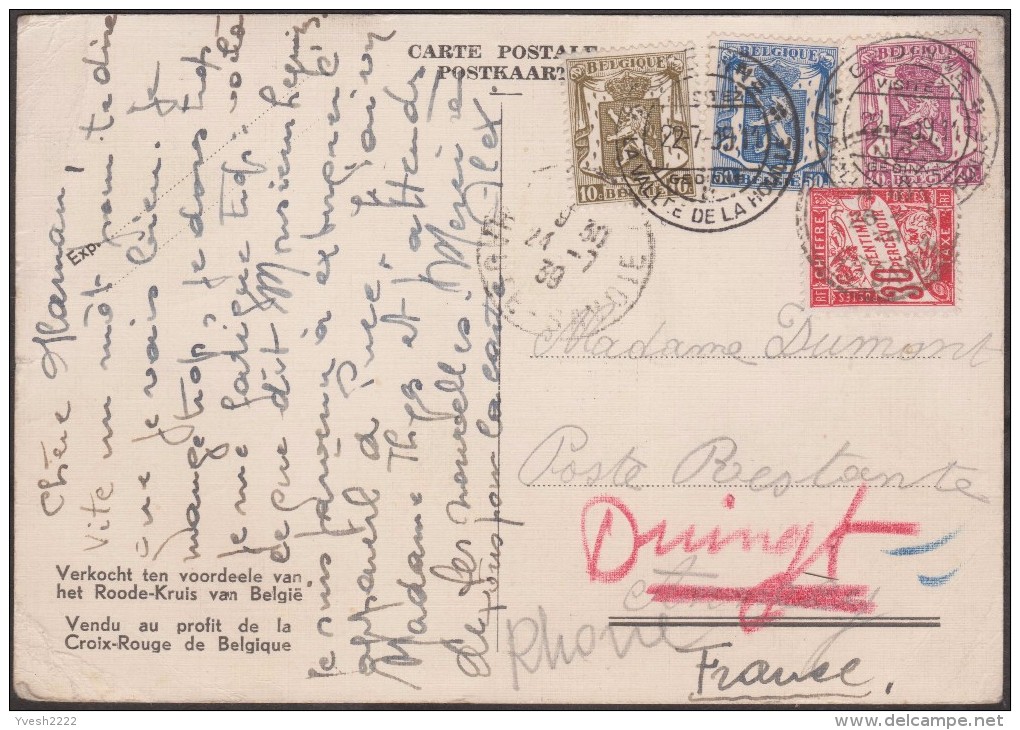 France Et Belgique 1939. Taxe De Poste Restante. Gedinne, Vallée De La Houille. Petit Sceau De L´état, 1 F Pour étranger - Autres & Non Classés