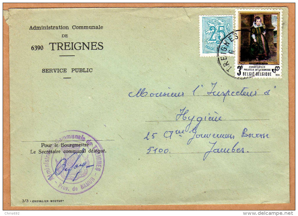 Enveloppe Brief Cover Administration Communale De Treignes - Lettres & Documents