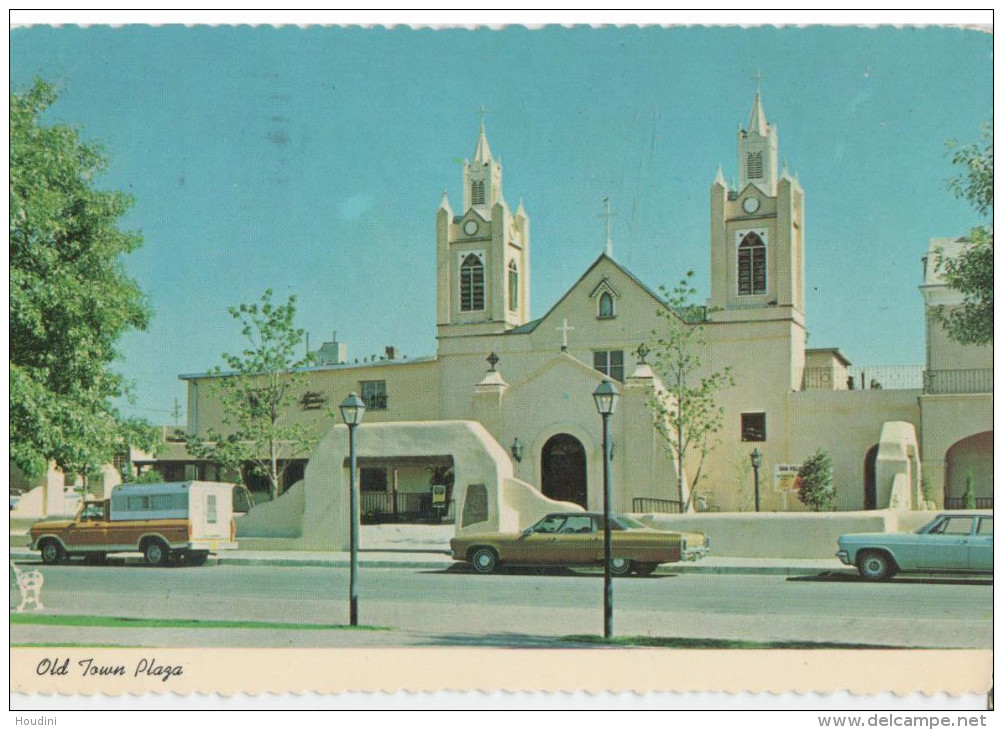 San Felipe De Neri Church. Old Town Plaza, Albuquerque, New Mexico - Stamp 1978    - Old Car Cars - Albuquerque