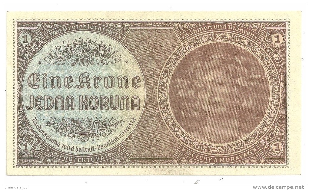Bohemia Moravia 1 Korun 1940 UNC/AUNC Series A (No Specimen) - Czechoslovakia
