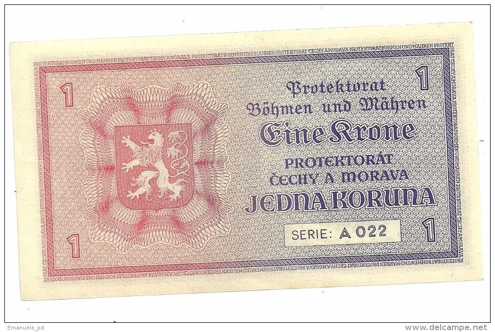 Bohemia Moravia 1 Korun 1940 UNC/AUNC Series A (No Specimen) - Czechoslovakia