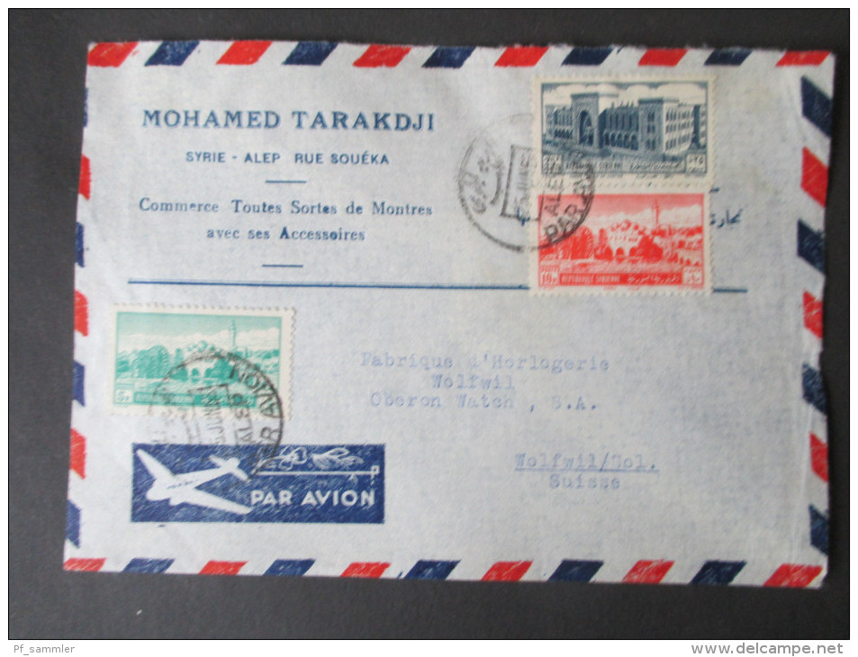 Luftpostbeleg Syrien 1953. Par Avion. Mohamed Tarakdji. Alep - Wolfwil Schweiz. - Syrien