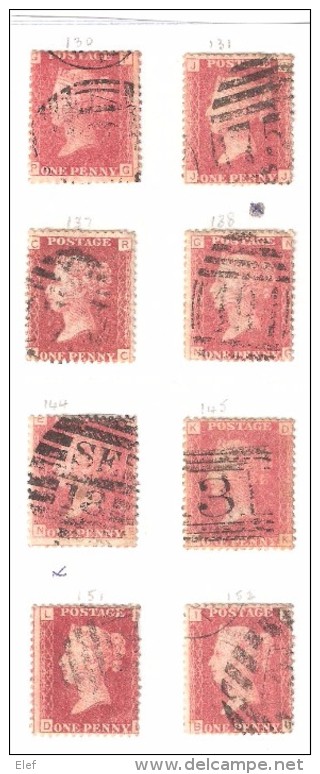 GB , Victoria : Collection De N° De Planches / Plate Sur N° 26 , 1 P : 130 / 131 ,133 / 140, 142 / 152,155 / 157,obl TB - Used Stamps