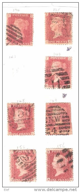 GB , Victoria : Collection De N° De Planches / Plate Sur N° 26 , 1 P : 130 / 131 ,133 / 140, 142 / 152,155 / 157,obl TB - Used Stamps