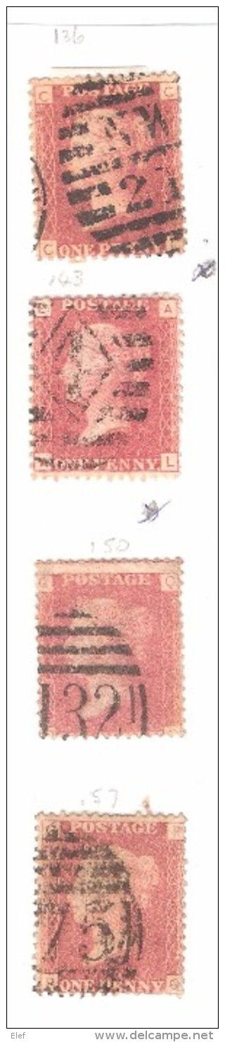 GB , Victoria : Collection De N° De Planches / Plate Sur N° 26 , 1 P : 130 / 131 ,133 / 140, 142 / 152,155 / 157,obl TB - Used Stamps