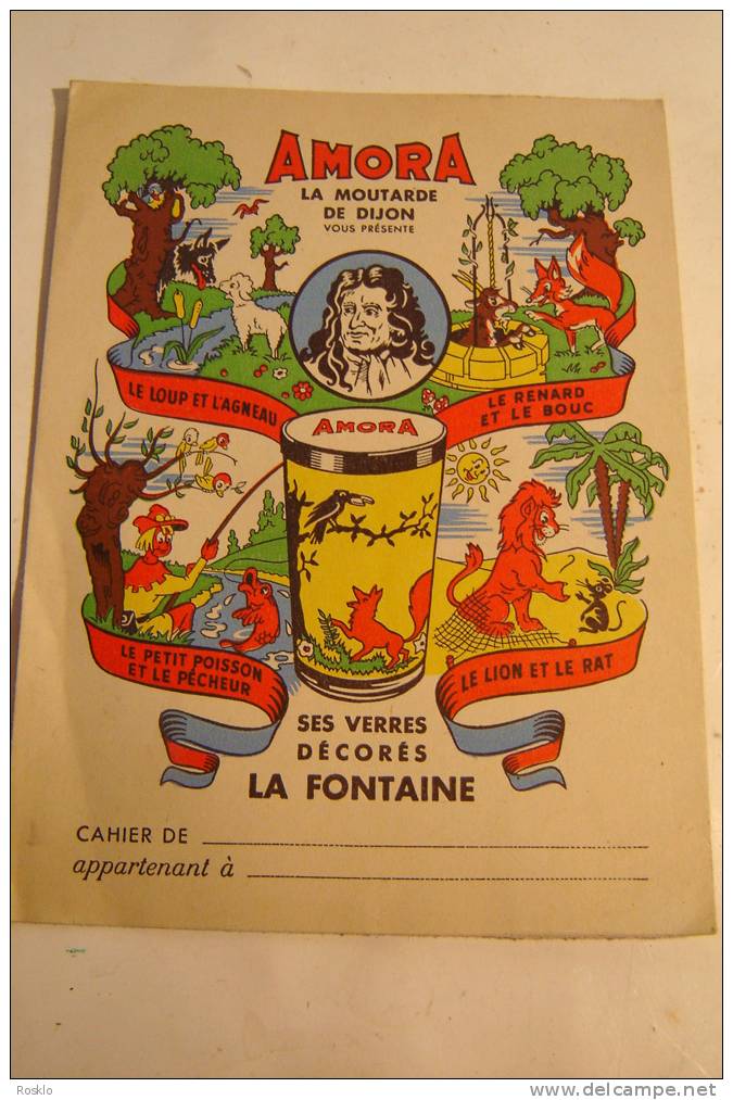 VIEUX PAPIER / PROTEGE CAHIER AMORA LES FABLES DE LA FONTAINE  1950 / TRES BEL ETAT - A