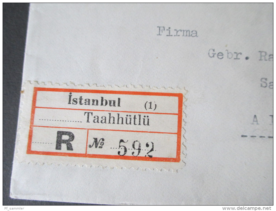 Türkei 1939 R-Brief Istanbul Taahhütlü R No 592. MiF Mit Rotem Und Blauem Stempel!! Romilos Vamvacopoulos - Covers & Documents