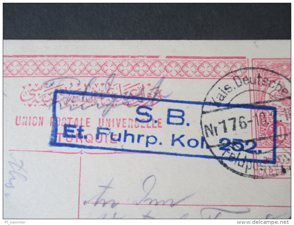 Türkei GA 1915 Feldpostkarte 1. WK. Kais. Deutsche Feldpoststation. S.B. Et. Fuhrp. Kol. 252. Deutsche Kolonie!! - Deutsche Post In Der Türkei