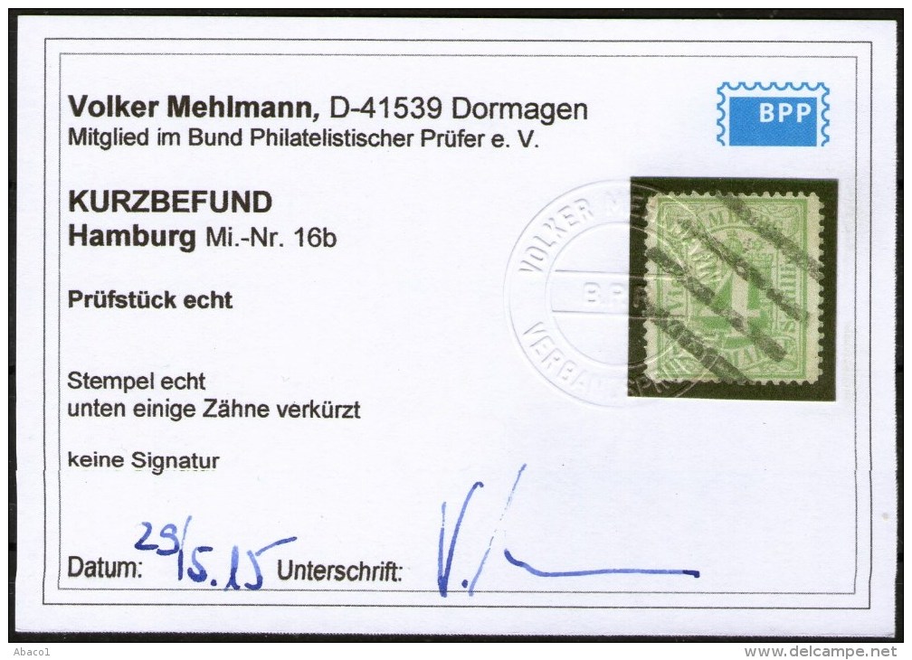 4 Shilling Grünoliv - Hamburg Nr.16 B Mit Balkenstempel - Tief Geprüft BPP - Kabinett - Hamburg