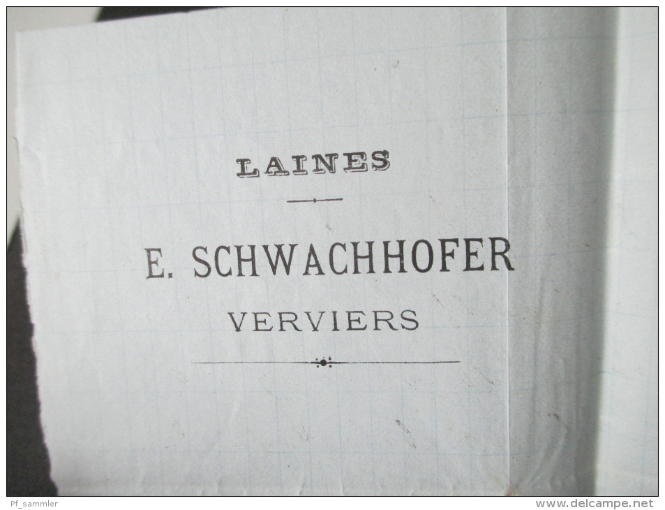 Belgien 1877 Nr. 29 EF. Verviers (Station) nach Sassenberg. E. Schwachhofer Verviers. Geschäftsbrief