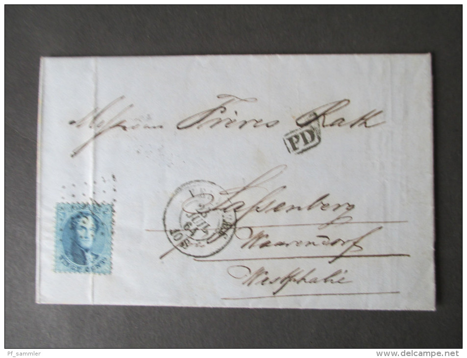 Belgien 1864 Nr. 13 EF. P.D. Verviers  Nach Sassenberg. Joseph Zurstrassen. Verviers. Geschäftsbrief. Rechnung - 1863-1864 Medallones (13/16)