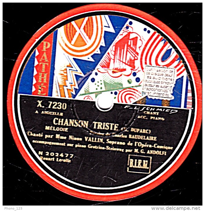 78 Trs - 30 Cm - état TB -  Ninon VALLIN -  L'INVITATION AU VOYAGE - CHANSON TRISTE - 78 Rpm - Schellackplatten