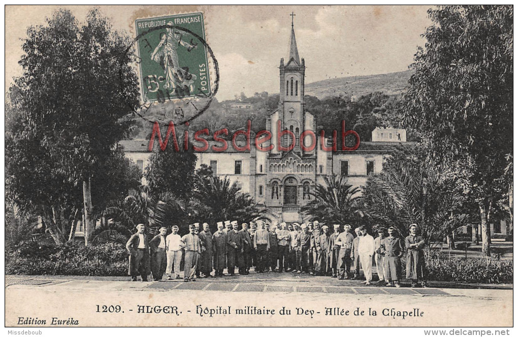 ALGERIE -   ALGER -Hopital Militaire Du Dey - Allée De La Chapelle - 1911 -  2 Scans - Alger