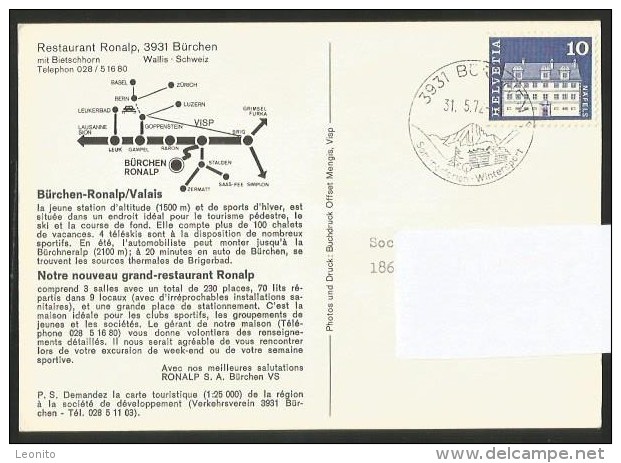 BÜRCHEN VS Restaurant RONALP Werbekarte Gelaufen 1972 - Bürchen