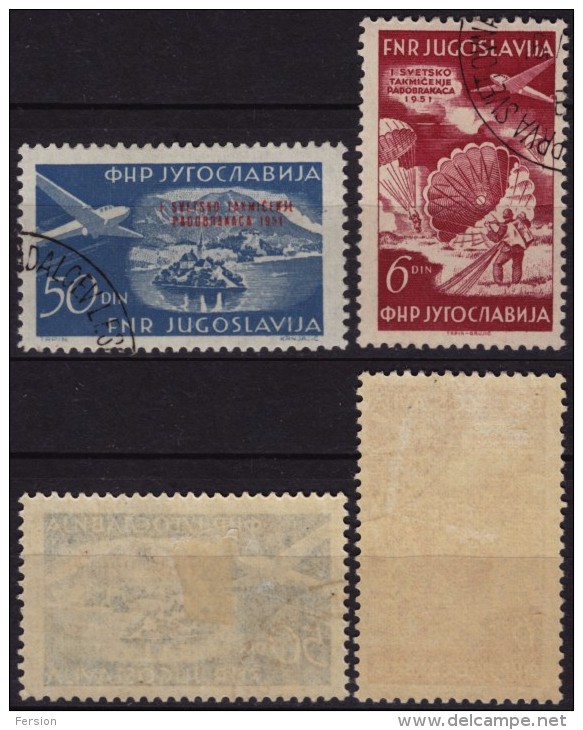 Parachute Word Championship / Airplane / Bled /  Canceled With GUM!!! - MH - Yugoslavia 1951 - Parachutting