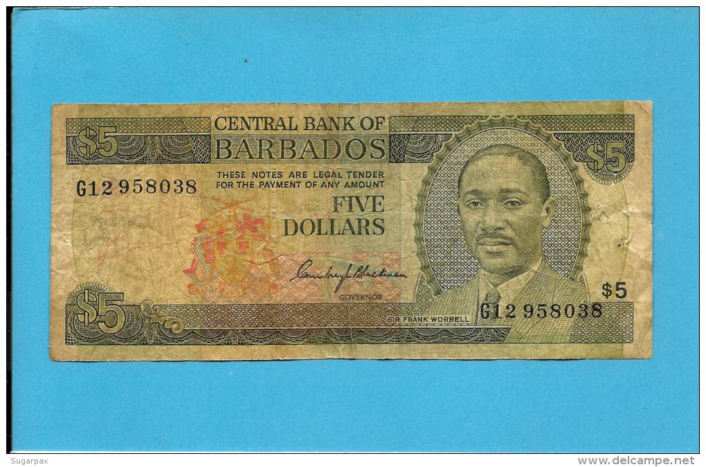 BARBADOS - 5 Dollars  - ND ( 1975 )  - P 32 -  Sign C. Blackman - 2 Scans - Barbades