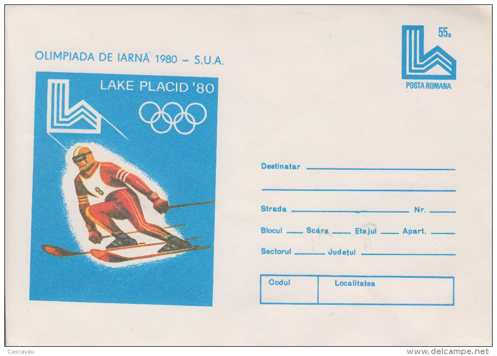 Enveloppe  Entier  Postal   ROUMANIE    Jeux   Olympiques   LAKE  PLACID    1980 - Inverno1980: Lake Placid