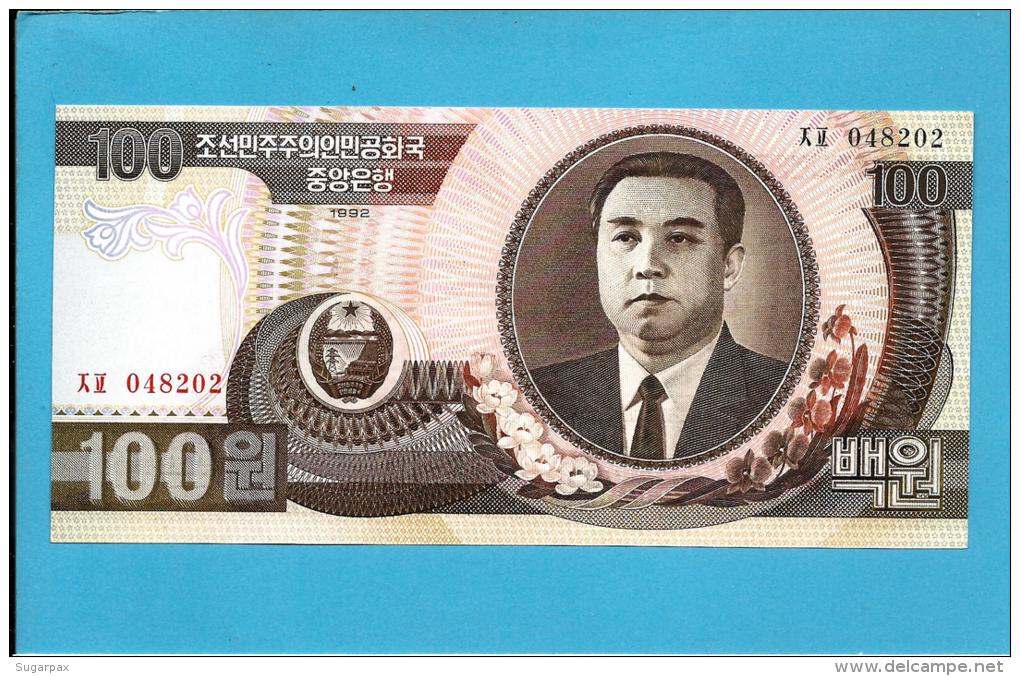 KOREA, NORTH - 100 WON - 1992 - P 43 - UNC. - Kim II Sung - 2 Scans - Corea Del Norte