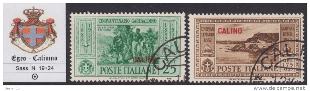 EGEO - CALIMNO - GARIBALDI - N.19+24  Cat. 100 Euro - USATI - LUXUS GESTEMPELT - Egée (Calino)