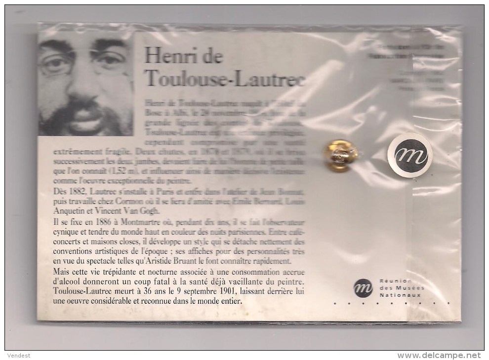 Pin's Toulouse-Lautrec Chargé Par Lui-même - Pin's Sur Carte Avec Dessin De 1896 - Réunion Des Musées Natinaux - 1992 - - Celebrities