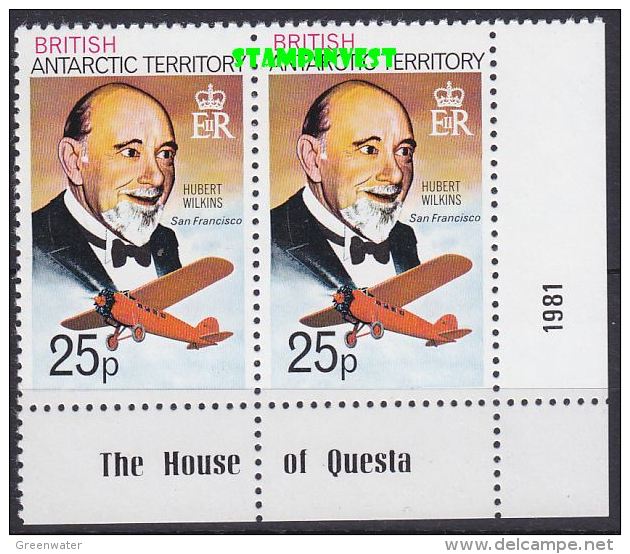 British Antarctic Territory  1981 25p Value (pair) Perf. 12 Hubert Wilkins "San Francisco" ** Mnh (22419) - Unused Stamps