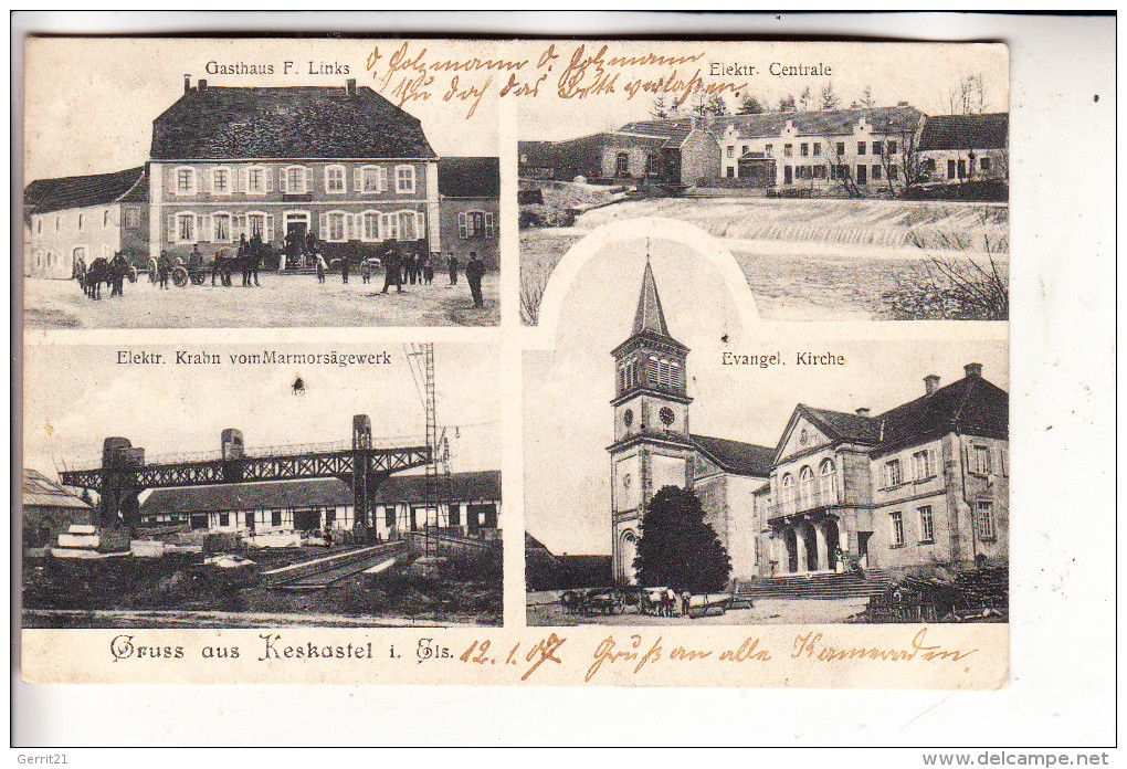 F 67260 KESKASTEL, Ev. Kirche, Elektr. Centrale, Marmorsägewerk, Gasthaus Links, 1907 - Sarre-Union