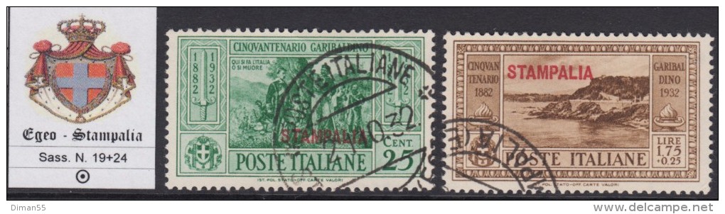 EGEO - STAMPALIA - GARIBALDI - N.19+24  Cat. 100 Euro - USATI - LUXUS GESTEMPELT - Egée (Stampalia)