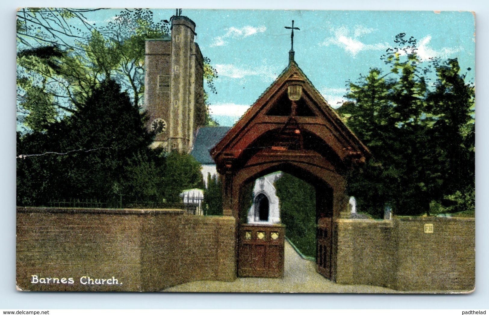 POSTCARD BARNES CHURCH SCOTLAND EAST LOTHIAN 1908 Postmark SENT TO BRIGHTON - East Lothian