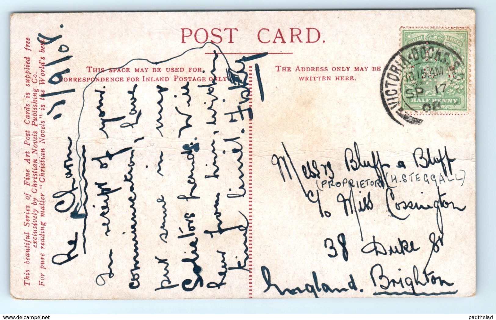 POSTCARD BARNES CHURCH SCOTLAND EAST LOTHIAN 1908 Postmark SENT TO BRIGHTON - East Lothian