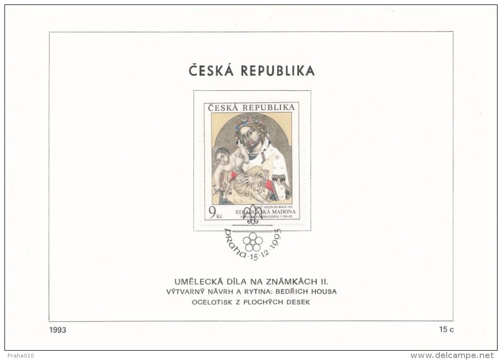 Czech Rep. / First Day Sheet (1993/15 C) Praha: Czech Master "Madonna Of Strahov" (after 1350) Strahov Gallery In Prague - Abbayes & Monastères