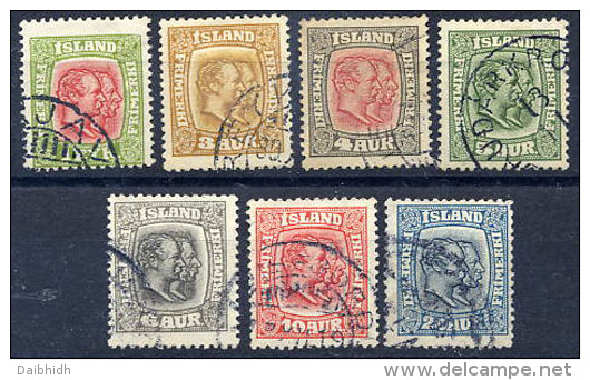 ICELAND 1915 Definitive Set With Cross Watermark,  Used.  Michel 76-82 - Used Stamps