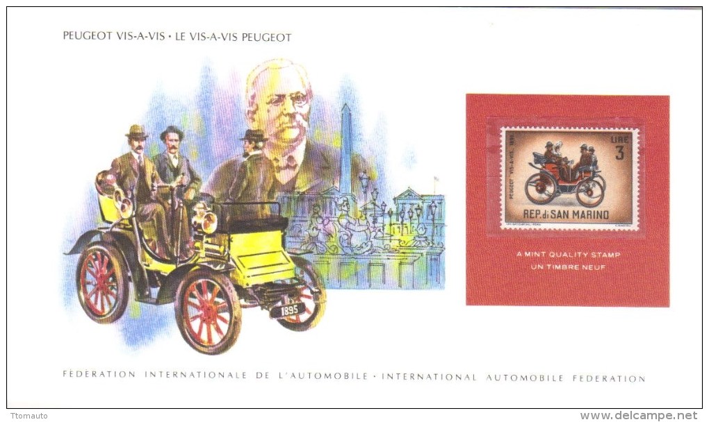 Peugeot Vis-a-Vis  (1895) -  20 X12 Cm Display Card With San Marino Stamp  -  MNH - Voitures