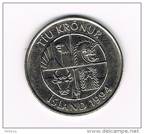 ***  IJSLAND  10 KRONUR 1994 - Islande