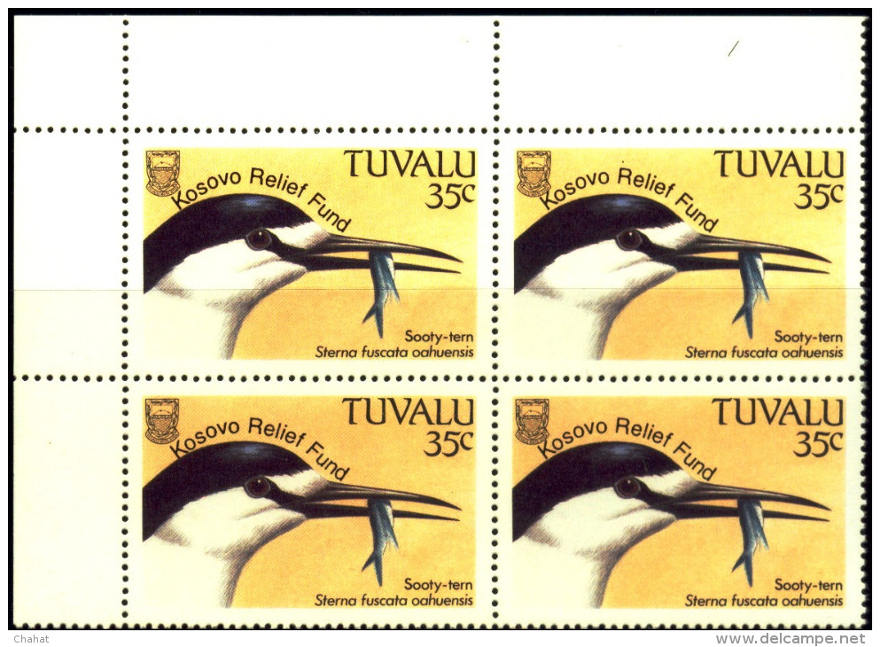 BIRDS-1999-KOSOVO RELIEF OVPT ON 1988-TUVALU-BLOCKS-SET OF 4-SCARCE-MNH-A5-784 - Marine Web-footed Birds