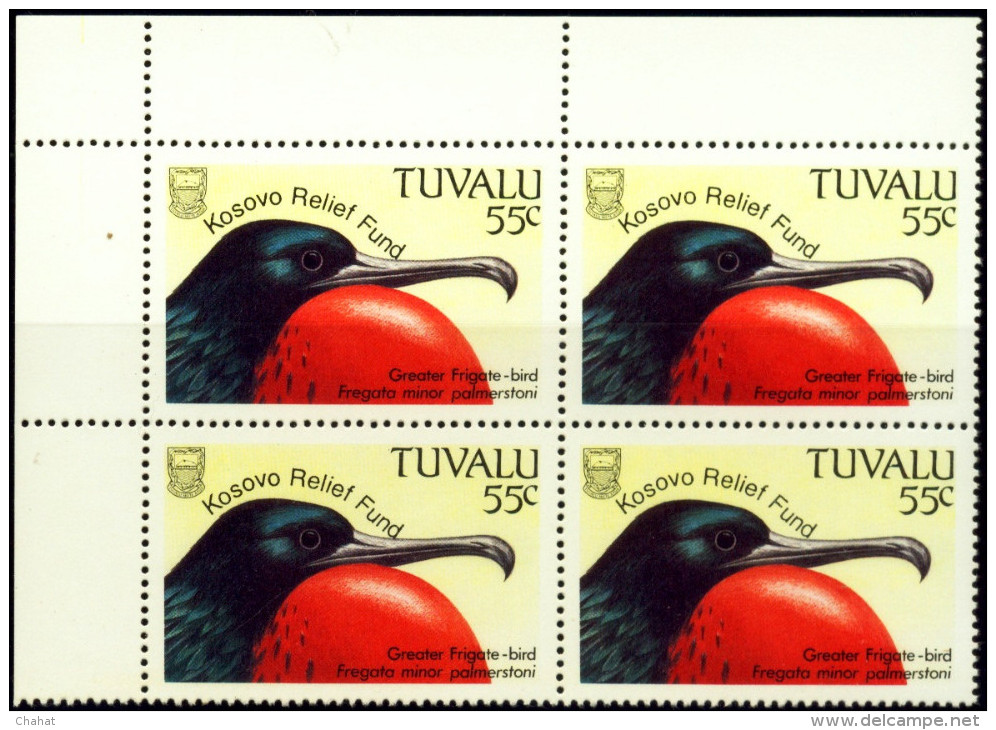 BIRDS-1999-KOSOVO RELIEF OVPT ON 1988-TUVALU-BLOCKS-SET OF 4-SCARCE-MNH-A5-784 - Marine Web-footed Birds