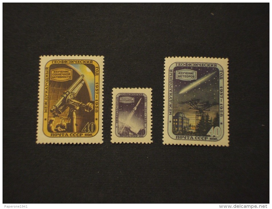 RUSSIA-1957 GEOFISICO 3 Valori, In Quartine(blocks Of Four), Lievi Difetti Nella Gomma - NUOVI(++) - Unused Stamps