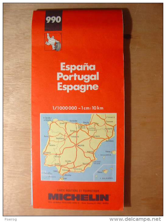 CARTE ROUTIERE MICHELIN N°990 - ESPAGNE PORTUGAL SPAIN ESPANA - 1996 - BON ETAT - Carte Stradali