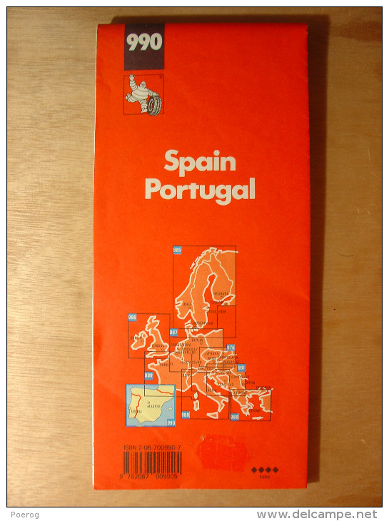 CARTE ROUTIERE MICHELIN N°990 - ESPAGNE PORTUGAL SPAIN ESPANA - 1996 - BON ETAT - Carte Stradali