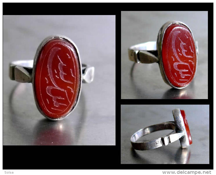 Bague Paki En Entaille T59 - T60 / Vintage Silver Intaglio  Ring From Pakistan - Ringe