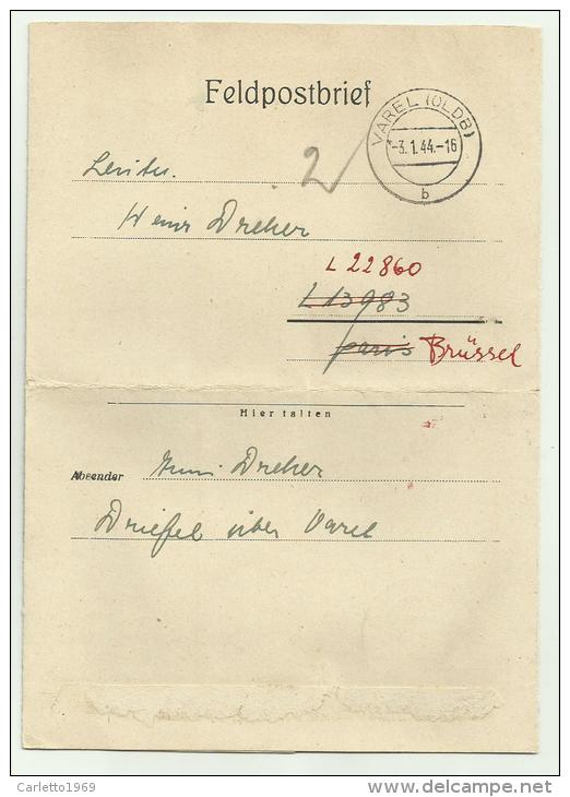 FELDPOST BRIEF  VAREL OLDB 13-01-1944 MANOSCRITTO - Militares