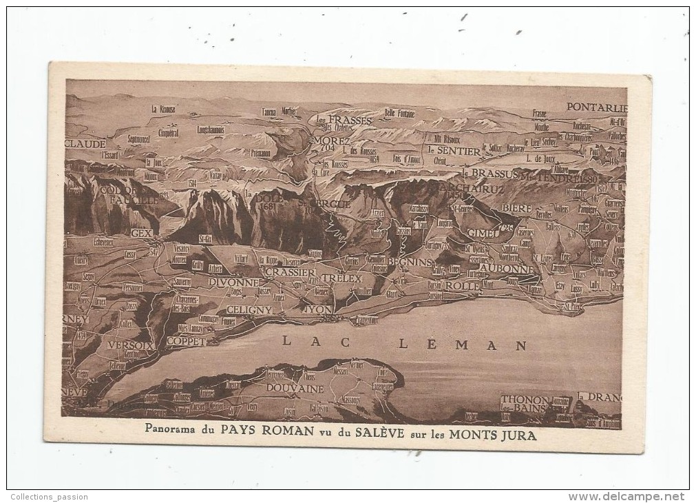 Cp , 74 , Panorama Du PAYS ROMAN Vu Du SALEVE Sur Les MONTS JURA , Vierge , Carte Géographique - Autres & Non Classés