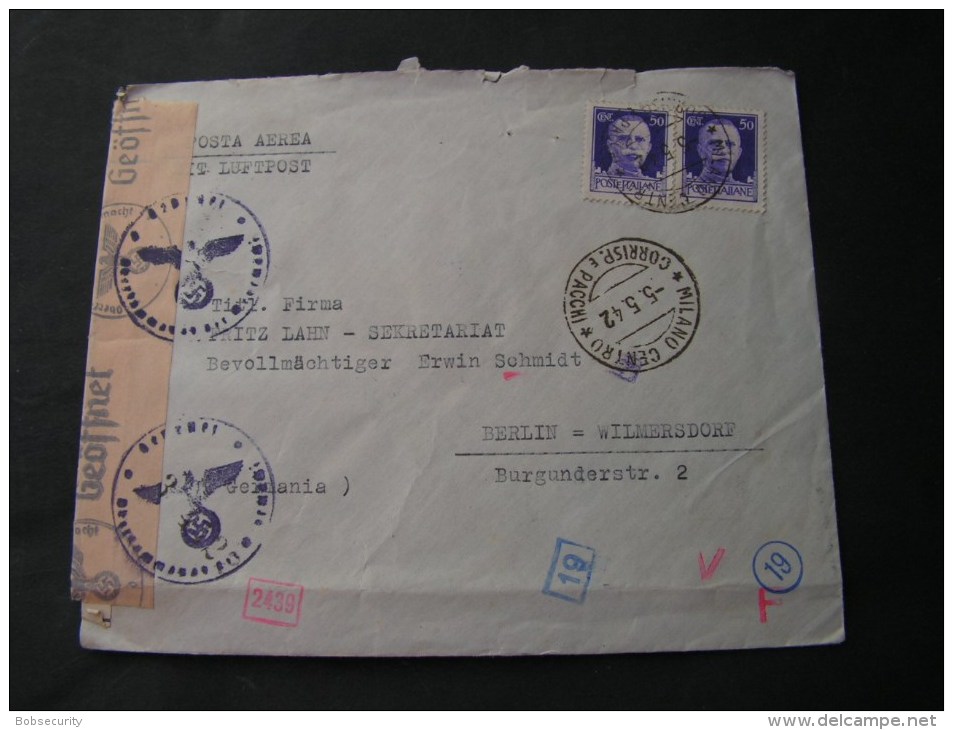 == Italy Milano  R.cv. Nazi  Zensur Nach Berlin  1942 - Other & Unclassified