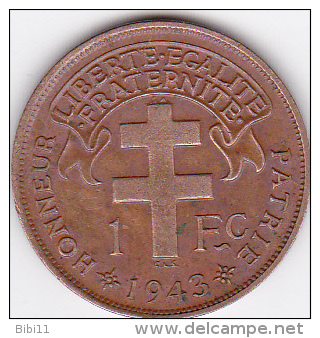 AFRIQUE EQUATORIALE FRANCAISE LIBRE. 1 FRANC 1943 . CUIVRE - Autres & Non Classés