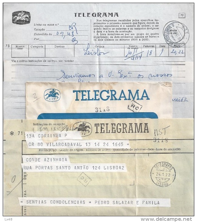 Lot 4 Different Telegrams. Years 1947/1968. Mod.72/72T. Different Printed.S. Martinho Do Porto And Telegrams Lisboa - Briefe U. Dokumente