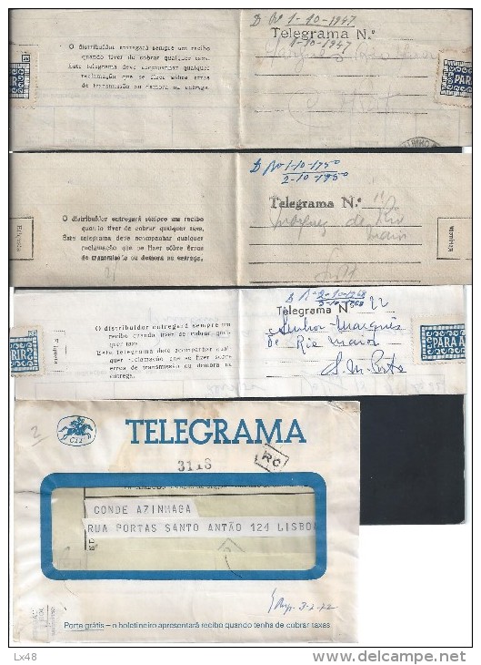 Lot 4 Different Telegrams. Years 1947/1968. Mod.72/72T. Different Printed.S. Martinho Do Porto And Telegrams Lisboa - Covers & Documents
