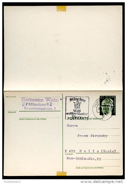 BERLIN P89 Antwort-Postkarte Heinemann Gelaufen München- Halle 1974  Kat. 18,00 € - Cartes Postales - Oblitérées