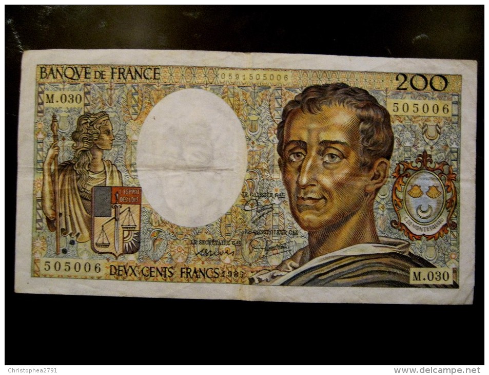 BILLET DE BANQUE FRANCE 200 FRANCS MONTESQUIEU - 200 F 1981-1994 ''Montesquieu''