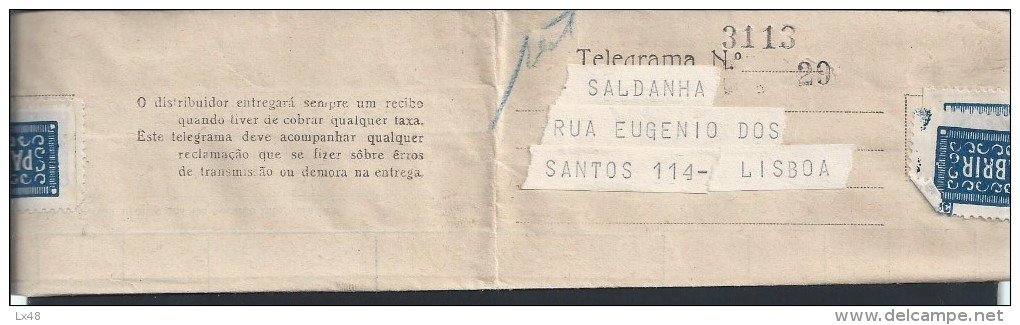 Telegram Sent From Barcelona /Madrid. Central Telegraph Obliteration Of Lisbon 2º Sector 06/01/1955. Portugal. - Brieven En Documenten