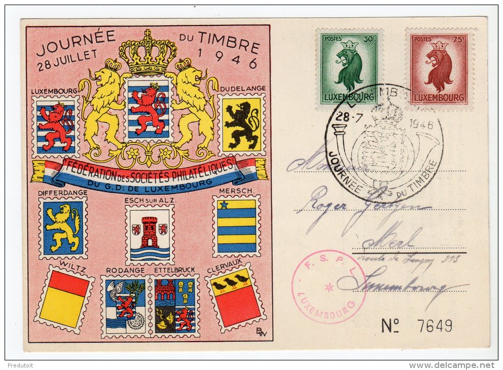 LUXEMBOURG - CARTE JOURNEE DU TIMBRE 1946 - Cartoline Commemorative