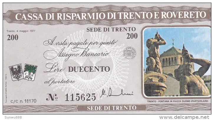 Min Cheque Sede Di Trento Lire 200 (FDC, UNC, Perfect) - [10] Chèques